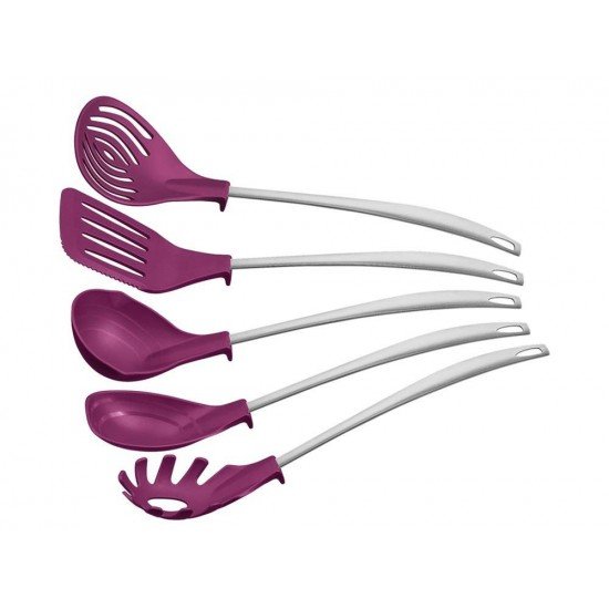JOGO DE UTENSILIOS 5 PEÇAS MOVIN LILAS SORTIDOS DE UTENSILIOS DE NYLON E ACO INOX TRAMONTINA