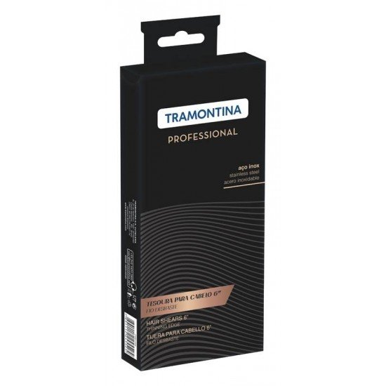 TESOURA PARA CABELO EM ACO INOX COM FIO DESBASTE E APOIO FIXO PARA DEDO 6 TRAMONTINA