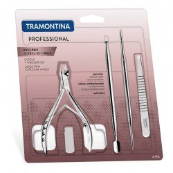 JOGO PARA CUTICULAS E PINCA EM ACO INOX 4 PECAS TRAMONTINA
