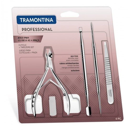 JOGO PARA CUTICULAS E PINCA EM ACO INOX 4 PECAS TRAMONTINA