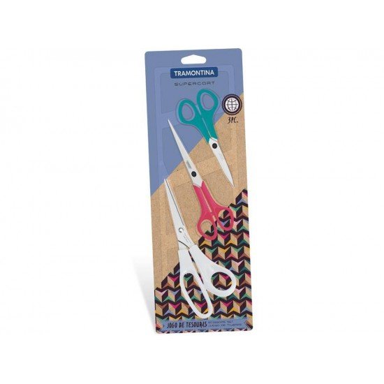 JOGO TESOURAS 3 PEÇAS SUPERCORT MISTO-SORTIDOS COM LAMINAS ACO INOX E CABOS POLIPROPILENO TRAMONTINA