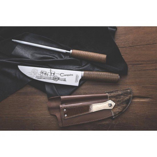 JOGO CAMPEIRO 2 PEÇAS LAMINAS DE ACO INOX E CABOS DE MADEIRA TRAMONTINA