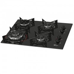 FOGAO COOKTOP FISCHER 4Q FIT LINE GAS TRIPLA CHAMA  MESA VIDRO PRETO