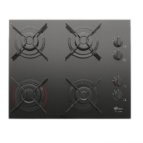 FOGAO COOKTOP FISCHER 4Q FIT LINE GAS MESA VIDRO PRETO