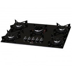 FOGAO COOKTOP FISCHER 5 QUEIMADORES FIT LINE GAS MESA VIDRO PRETO