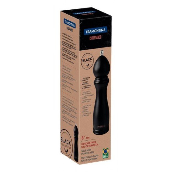 MOEDOR DE PIMENTA E SAL TRAMONTINA CHURRASCO BLACK EM CERÂMICA COM RECIPIENTE DE MADEIRA 8
