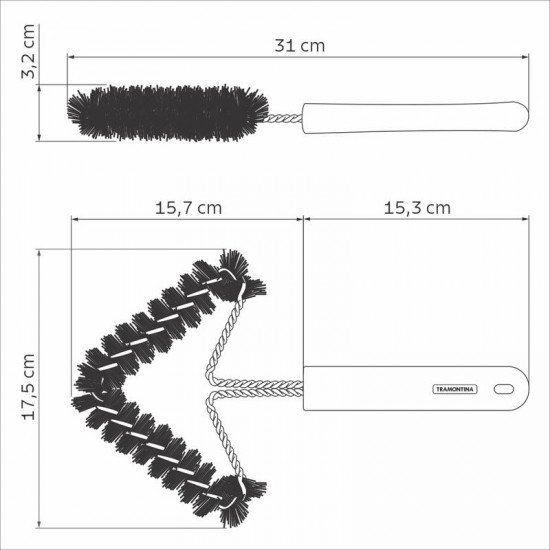 ESCOVA PARA GRELHA TRAMONTINA CHURRASCO COM ESTRUTURA DE AÇO INOX COM CERDAS DE NYLON E CABO DE POLIPROPILENO