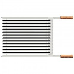 GRELHA TRAMONTINA CHURRASCO EM AÇO INOX COM CABO DE MADEIRA NATURAL 50X41 CM