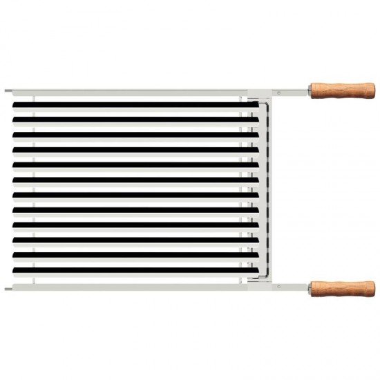 GRELHA TRAMONTINA CHURRASCO EM AÇO INOX COM CABO DE MADEIRA NATURAL 50X41 CM