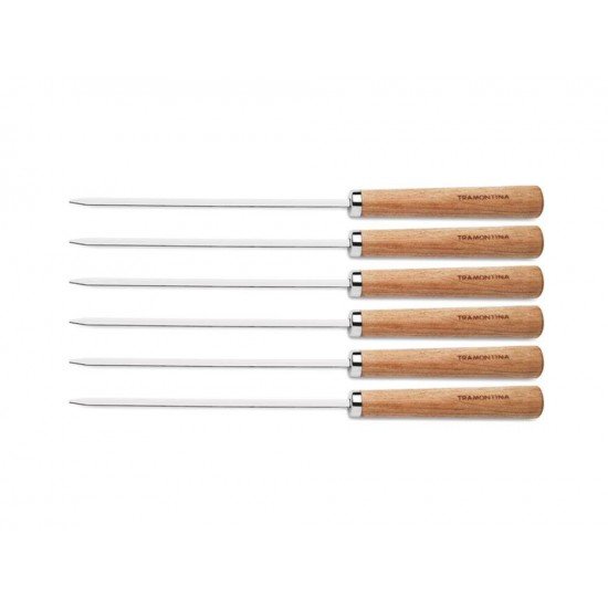 CONJUNTO DE ESPETOS 6 PEÇAS LAMINAS DE ACO INOX E CABOS DE MADEIRA TRAMONTINA