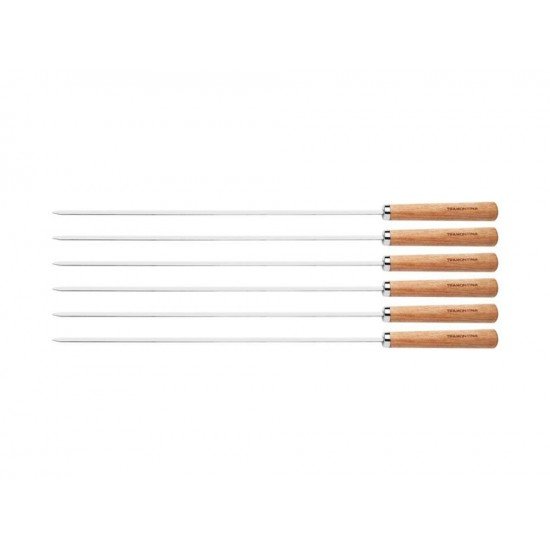 CONJUNTO DE ESPETOS 6 PEÇAS LAMINAS DE ACO INOX E CABOS DE MADEIRA TRAMONTINA