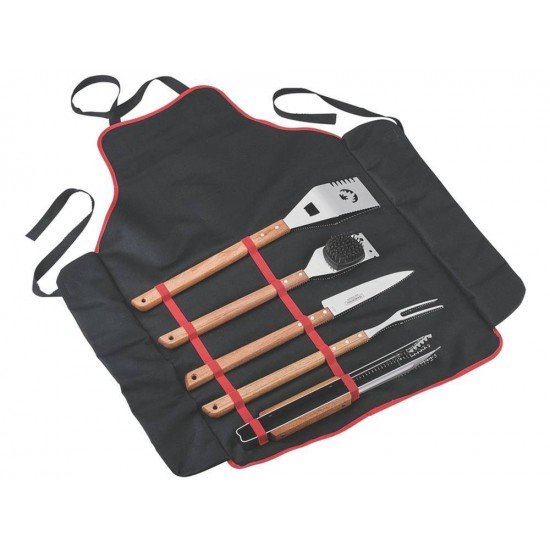 KIT PARA CHURRASCO 6 PEÇAS SORTIDOS COM LAMINAS DE ACO INOX E CABOS DE MADEIRA TRAMONTINA