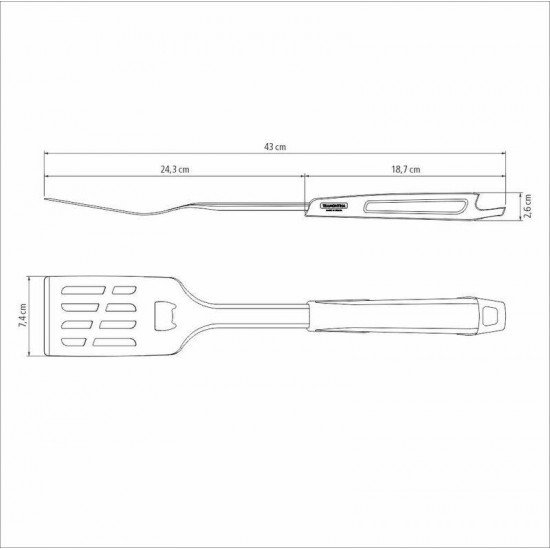 ESPÁTULA TRAMONTINA CHURRASCO BLACK COM LÂMINA EM AÇO INOX E CABO DE POLIPROPILENO PRETO COM ABRIDOR DE GARRAFAS