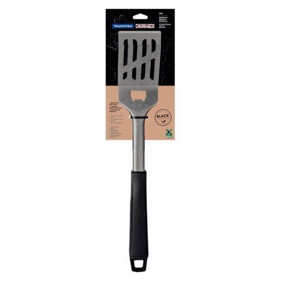 ESPÁTULA TRAMONTINA CHURRASCO BLACK COM LÂMINA EM AÇO INOX E CABO DE POLIPROPILENO PRETO COM ABRIDOR DE GARRAFAS
