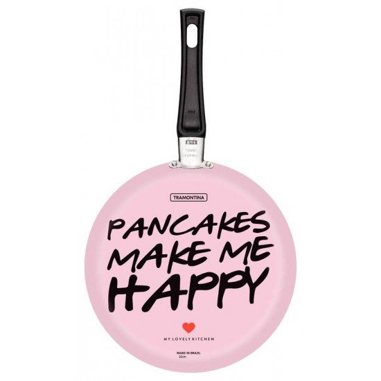 PANQUEQUEIRA TRAMONTINA MY LOVELY KITCHEN EM ALUMÍNIO ROSA COM REVESTIMENTO INTERNO ANTIADERENTE ROSA, STARFLON MAX COM CABO BAQUELITE 22 CM 0,6 L
