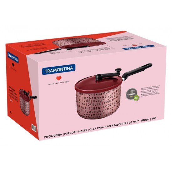 PIPOQUEIRA TRAMONTINA MY LOVELY KITCHEN EM ALUMÍNIO ROSA COM REVESTIMENTO INTERNO ANTIADERENTE VERMELHO STARFLON MAX COM CABO BAQUELITE 20 CM 3,5 L