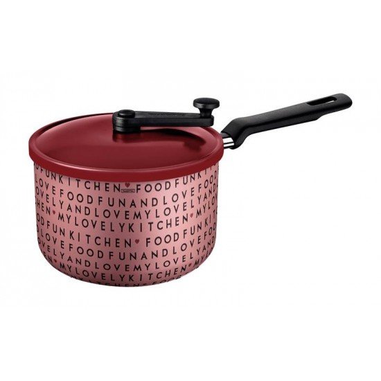 PIPOQUEIRA TRAMONTINA MY LOVELY KITCHEN EM ALUMÍNIO ROSA COM REVESTIMENTO INTERNO ANTIADERENTE VERMELHO STARFLON MAX COM CABO BAQUELITE 20 CM 3,5 L