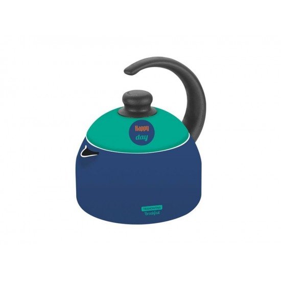 CHALEIRA 1,9L BREAKFAST AZUL ALUMINIO COM REVESTIMENTO ANTIADERENTE E POLIESTER TRAMONTINA