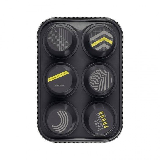 FORMA DE MUFFINS TRAMONTINA POWER UP EM ALUMÍNIO COM REVESTIMENTO INTERNO ANTIADERENTE STARFLON MAX E EXTERNO DE POLIÉSTER CINZA