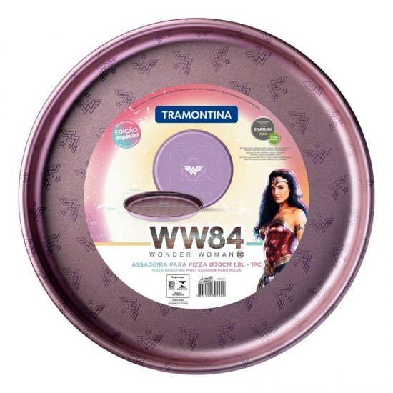 ASSADEIRA PARA PIZZA TRAMONTINA MULHER-MARAVILHA 1984 EM ALUMÍNIO COM REVESTIMENTO INTERNO ANTIADERENTE E EXTERNO POLIÉSTER ROXO SUAVE 30 CM 1,8 L