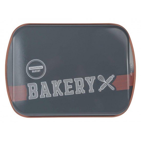 ASSADEIRA RASA 34CM 2 5L BAKERY CINZA ALUMINIO COM REV ANTIADERENTE E POLIESTER. TRAMONTINA