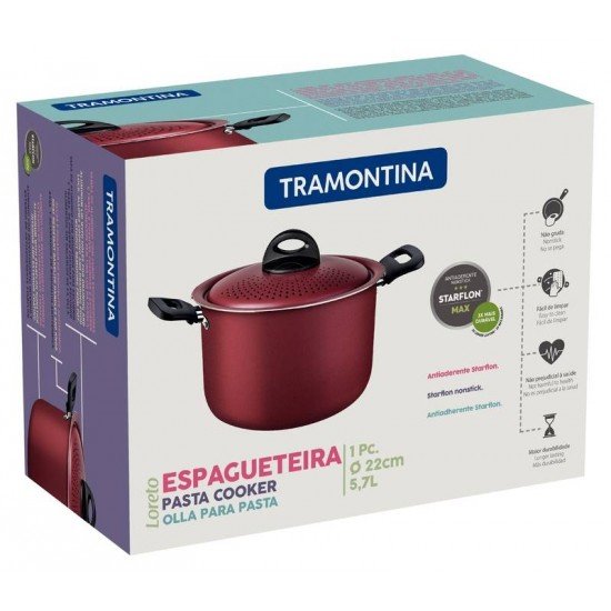 ESPAGUETEIRA EM ALUMINIO ANTIADERENTE VERMELHA 22CM 5,7L TRAMONTINA