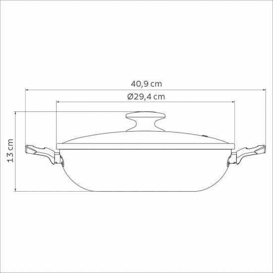 WOK TRAMONTINA LORETO EM ALUMÍNIO COM REVESTIMENTO INTERNO E EXTERNO EM ANTIADERENTE STARFLON MAX GRAFITE 28 CM 3,3 L