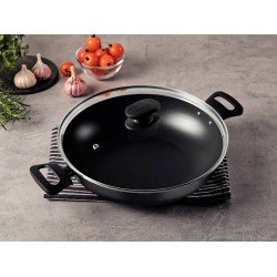 WOK TRAMONTINA LORETO EM ALUMÍNIO COM REVESTIMENTO INTERNO E EXTERNO EM ANTIADERENTE STARFLON MAX GRAFITE 28 CM 3,3 L