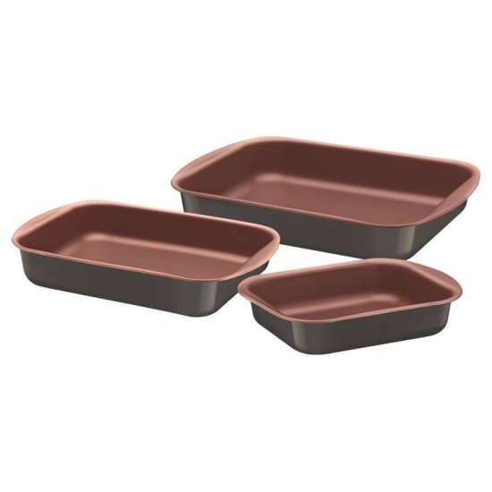 JOGO DE ASSADEIRAS VERMONT EM ALUMINIO COBRE ANTIADERENTE STARFLON T1 GRAFITE 3 PECAS TRAMONTINA