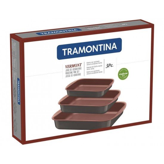 JOGO DE ASSADEIRAS VERMONT EM ALUMINIO COBRE ANTIADERENTE STARFLON T1 GRAFITE 3 PECAS TRAMONTINA