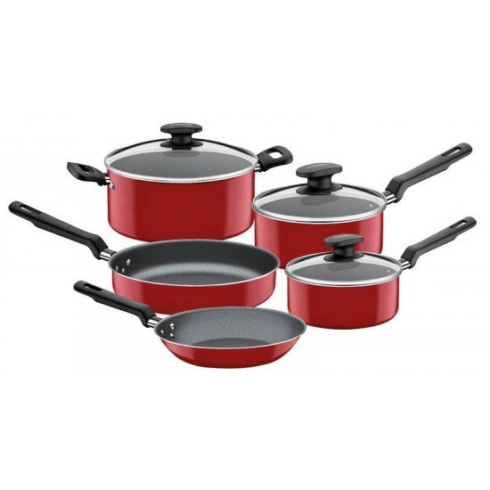 JOGO DE PANELAS EM ALUMINIO COM REVESTIMENTO INTERNO EM ANTIADERENTE STARFLON T1 5 PECAS TRAMONTINA