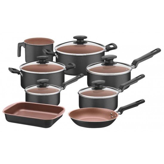 JOGO DE PANELAS EM ALUMINIO COM REVESTIMENTO INTERNO ANTIADERENTE STARFLON T1 8 PECAS TRAMONTINA