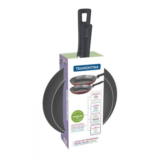JOGO DE FRIGIDEIRAS LORETO EM ALUMINIO ANTIADERENTE STARFLON T1 VERMELHO 2 PECAS TRAMONTINA