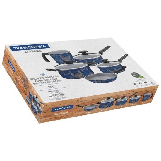 JOGO DE PANELAS ALABAMA EM ALUMINIO E EXTERNO ANTIADERENTE STARFLON MAX AZUL 5 PECAS TRAMONTINA