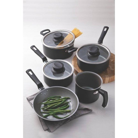 JOGO DE PANELAS FORMIA EM ALUMINIO E EXTERNO ANTIADERENTE STARFLON MAX PRETO 5 PECAS TRAMONTINA