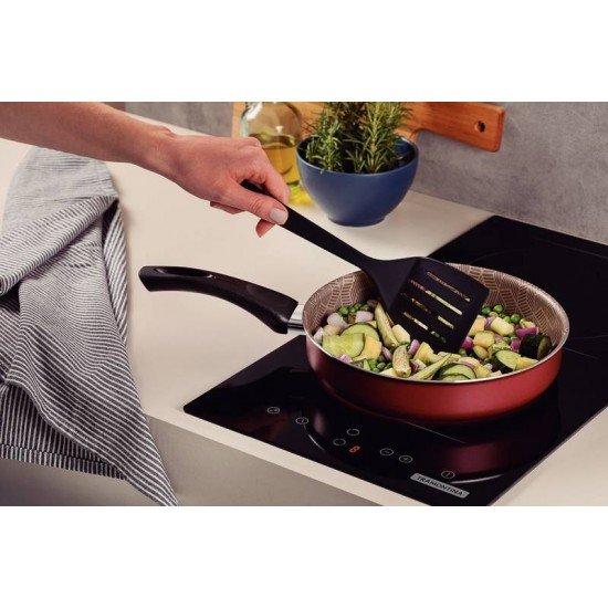 FRIGIDEIRA RETA TRAMONTINA PARIS EM ALUMÍNIO COM REVESTIMENTO INTERNO E EXTERNO EM ANTIADERENTE STARFLON MAX VERMELHO COM ESPÁTULA DE NYLON 22 CM 1,7 L