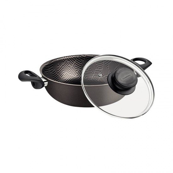 FRITADEIRA MULTIUSO TRAMONTINA PARIS EM ALUMÍNIO COM REVESTIMENTO INTERNO E EXTERNO EM ANTIADERENTE STARFLON MAX CHUMBO COM TAMPA DE VIDRO 24 CM 2,8 L