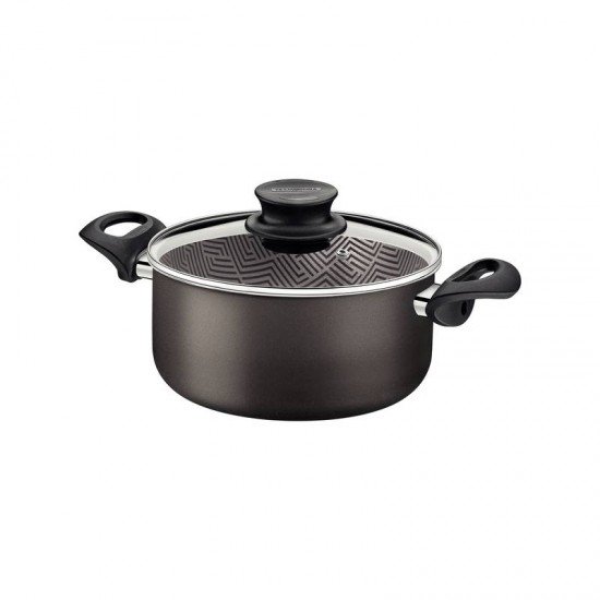 CAÇAROLA TRAMONTINA PARIS EM ALUMÍNIO COM REVESTIMENTO INTERNO E EXTERNO EM ANTIADERENTE STARFLON MAX CHUMBO COM TAMPA DE VIDRO 18 CM 2,1 L