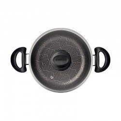 CAÇAROLA TRAMONTINA PARIS EM ALUMÍNIO COM REVESTIMENTO INTERNO E EXTERNO EM ANTIADERENTE STARFLON MAX CHUMBO COM TAMPA DE VIDRO 22 CM 3,8 L