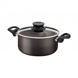 CAÇAROLA TRAMONTINA PARIS EM ALUMÍNIO COM REVESTIMENTO INTERNO E EXTERNO EM ANTIADERENTE STARFLON MAX CHUMBO COM TAMPA DE VIDRO 22 CM 3,8 L