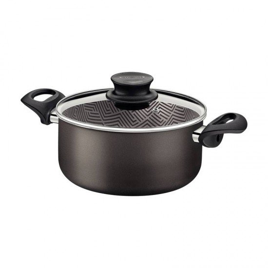 CAÇAROLA TRAMONTINA PARIS EM ALUMÍNIO COM REVESTIMENTO INTERNO E EXTERNO EM ANTIADERENTE STARFLON MAX CHUMBO COM TAMPA DE VIDRO 24 CM 4,9 L