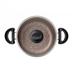 CAÇAROLA TRAMONTINA PARIS EM ALUMÍNIO COM REVESTIMENTO INTERNO E EXTERNO EM ANTIADERENTE STARFLON MAX VERMELHO COM TAMPA DE VIDRO 24 CM 4,9 L