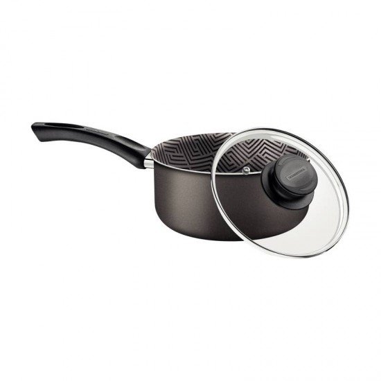 PANELA TRAMONTINA PARIS EM ALUMÍNIO COM REVESTIMENTO INTERNO E EXTERNO EM ANTIADERENTE STARFLON MAX CHUMBO COM TAMPA DE VIDRO 18 CM 2,1 L