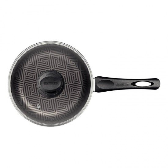 PANELA TRAMONTINA PARIS EM ALUMÍNIO COM REVESTIMENTO INTERNO E EXTERNO EM ANTIADERENTE STARFLON MAX CHUMBO COM TAMPA DE VIDRO 20 CM 2,9 L