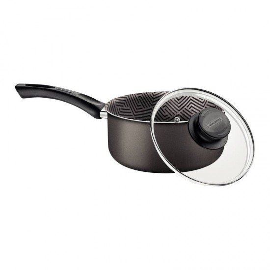 PANELA TRAMONTINA PARIS EM ALUMÍNIO COM REVESTIMENTO INTERNO E EXTERNO EM ANTIADERENTE STARFLON MAX CHUMBO COM TAMPA DE VIDRO 20 CM 2,9 L