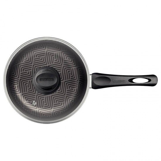 PANELA TRAMONTINA PARIS EM ALUMÍNIO COM REVESTIMENTO INTERNO E EXTERNO EM ANTIADERENTE STARFLON MAX CHUMBO COM TAMPA DE VIDRO 22 CM 3,8 L