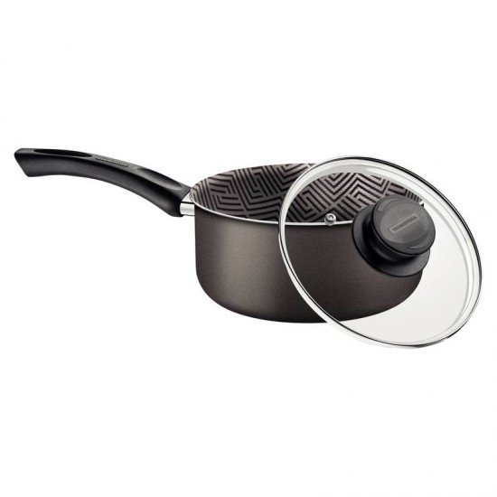 PANELA TRAMONTINA PARIS EM ALUMÍNIO COM REVESTIMENTO INTERNO E EXTERNO EM ANTIADERENTE STARFLON MAX CHUMBO COM TAMPA DE VIDRO 22 CM 3,8 L