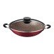 WOK TRAMONTINA PARIS EM ALUMÍNIO COM REVESTIMENTO INTERNO E EXTERNO EM ANTIADERENTE STARFLON MAX VERMELHO COM TAMPA DE VIDRO 32 CM 4,4 L