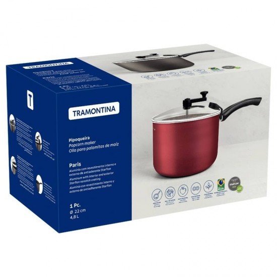 PIPOQUEIRA TRAMONTINA PARIS EM ALUMÍNIO COM REVESTIMENTO INTERNO E EXTERNO EM ANTIADERENTE STARFLON MAX CHUMBO 22 CM 4,8 L