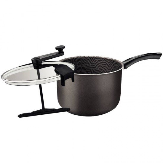 PIPOQUEIRA TRAMONTINA PARIS EM ALUMÍNIO COM REVESTIMENTO INTERNO E EXTERNO EM ANTIADERENTE STARFLON MAX CHUMBO 22 CM 4,8 L